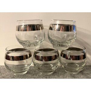 5 MCM Libbey Dorothy Thorpe Double Shot Glasses w/ Silver Band  #2169